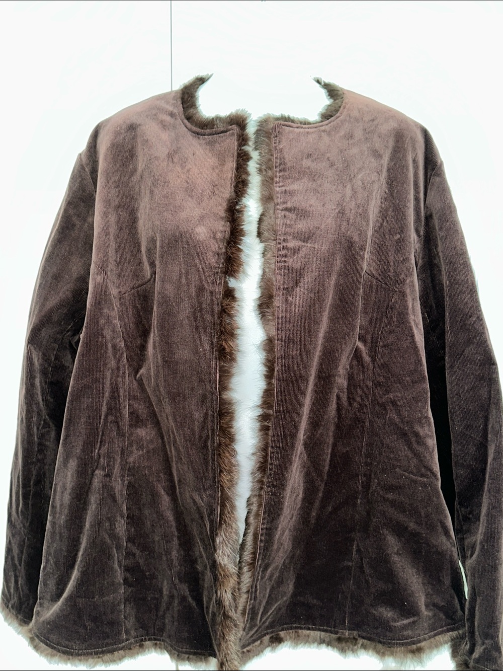 Ashley Stewart Dark Brown Faux-Fur Trim Open Front Jacket Women’s 16W